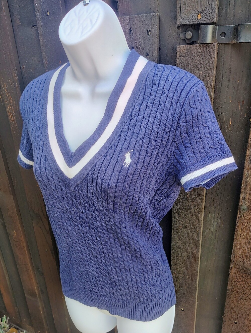 Polo by Ralph Lauren Women's Navy V-Neck Cable Knit Sweater